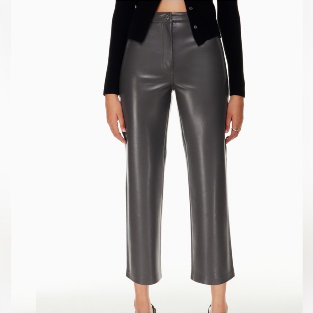 Wilfred Aritzia The Melina Grey Vegan Leather Straight Leg Cropped Pants Size 8